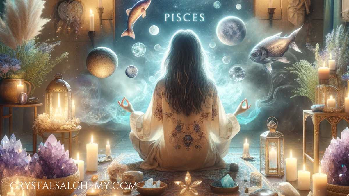 Pisces crystal ritual reflecting Neptune's rulership of dreams and intuition