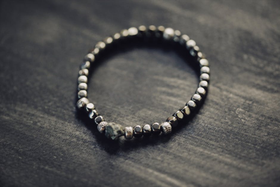 Black crystal protection bracelet with dark stone beads
