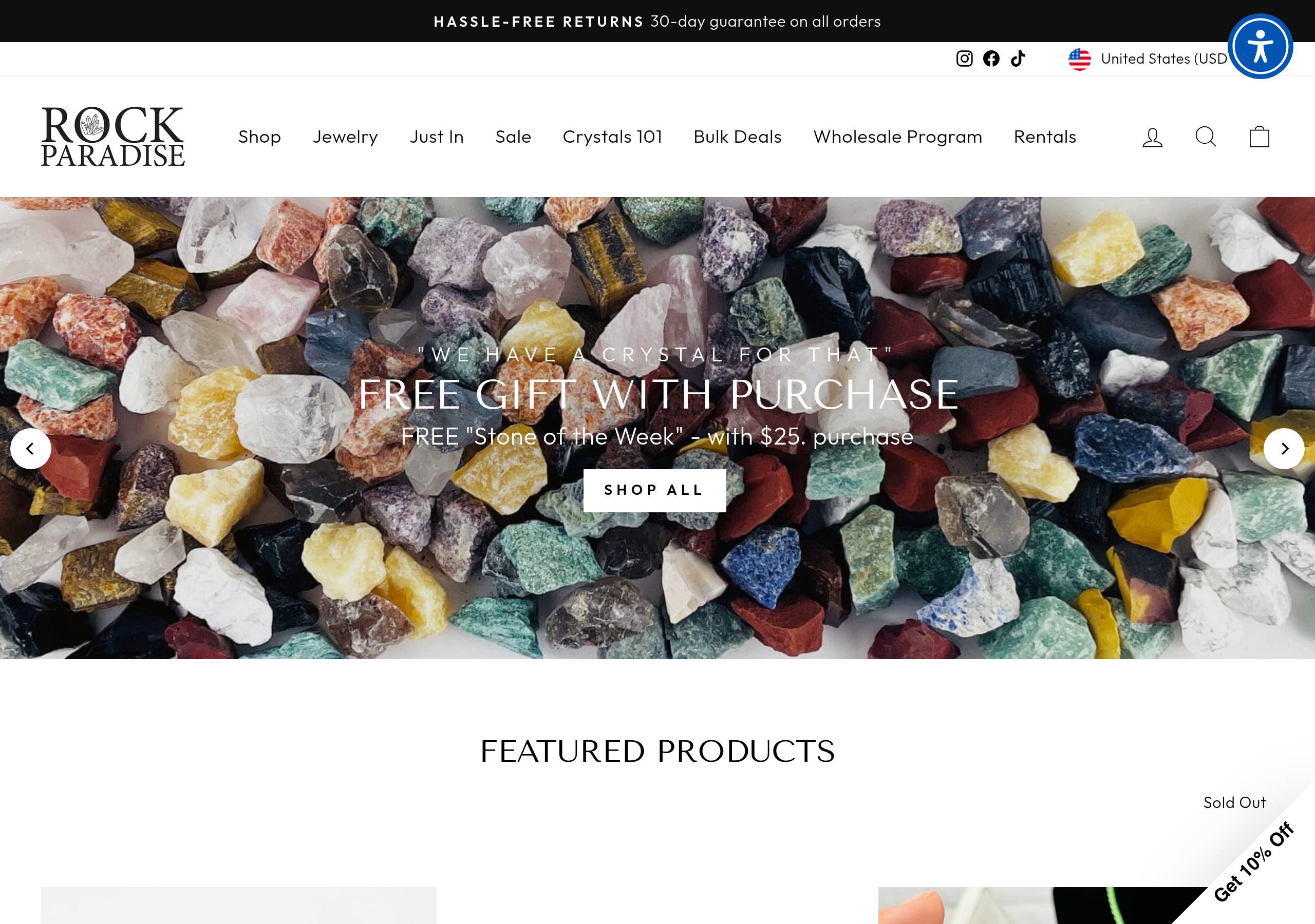 Rock Paradise homepage — direct-from-Brazil specimens