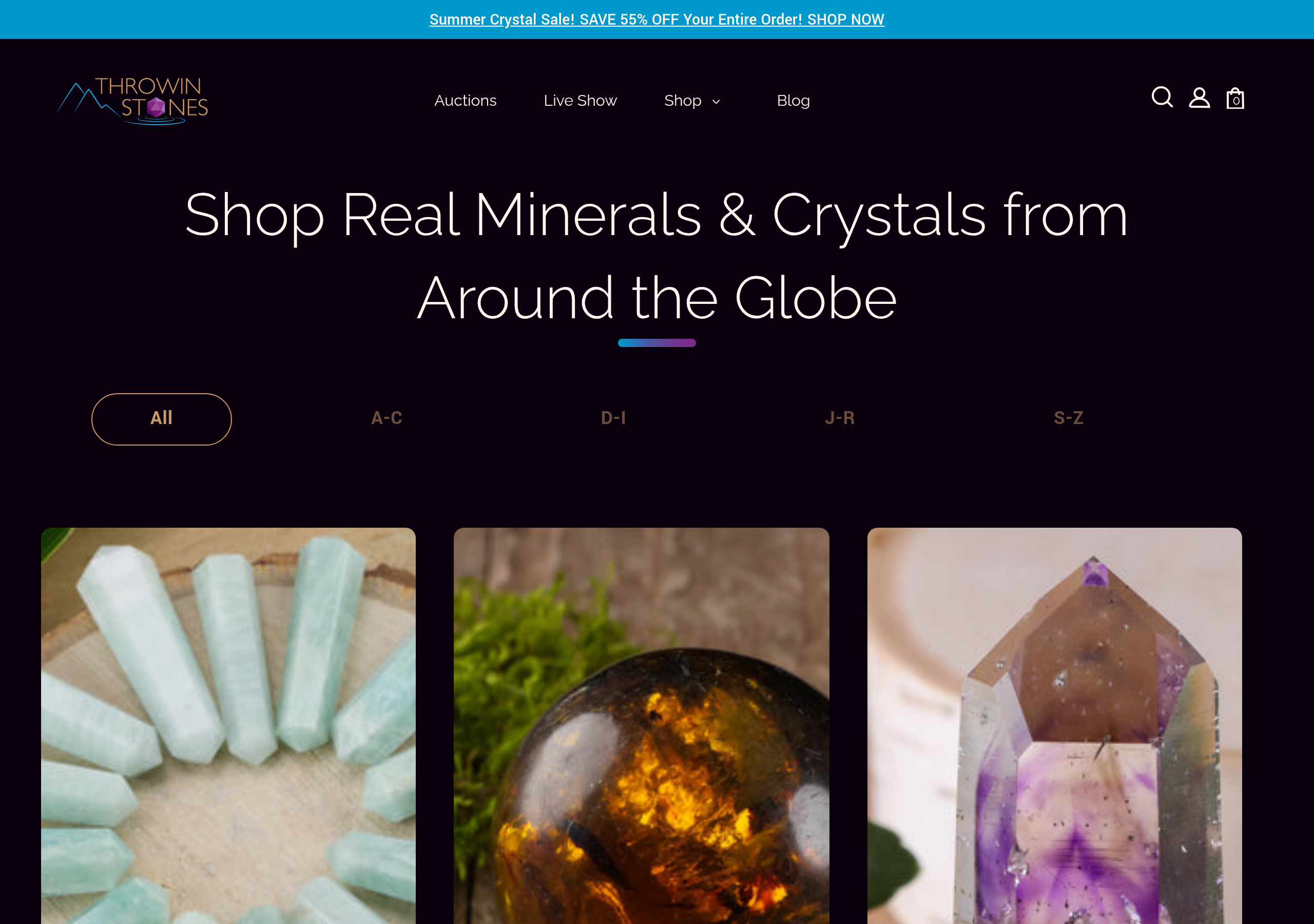 Throwin Stones homepage — rare mineral specimens & live auctions